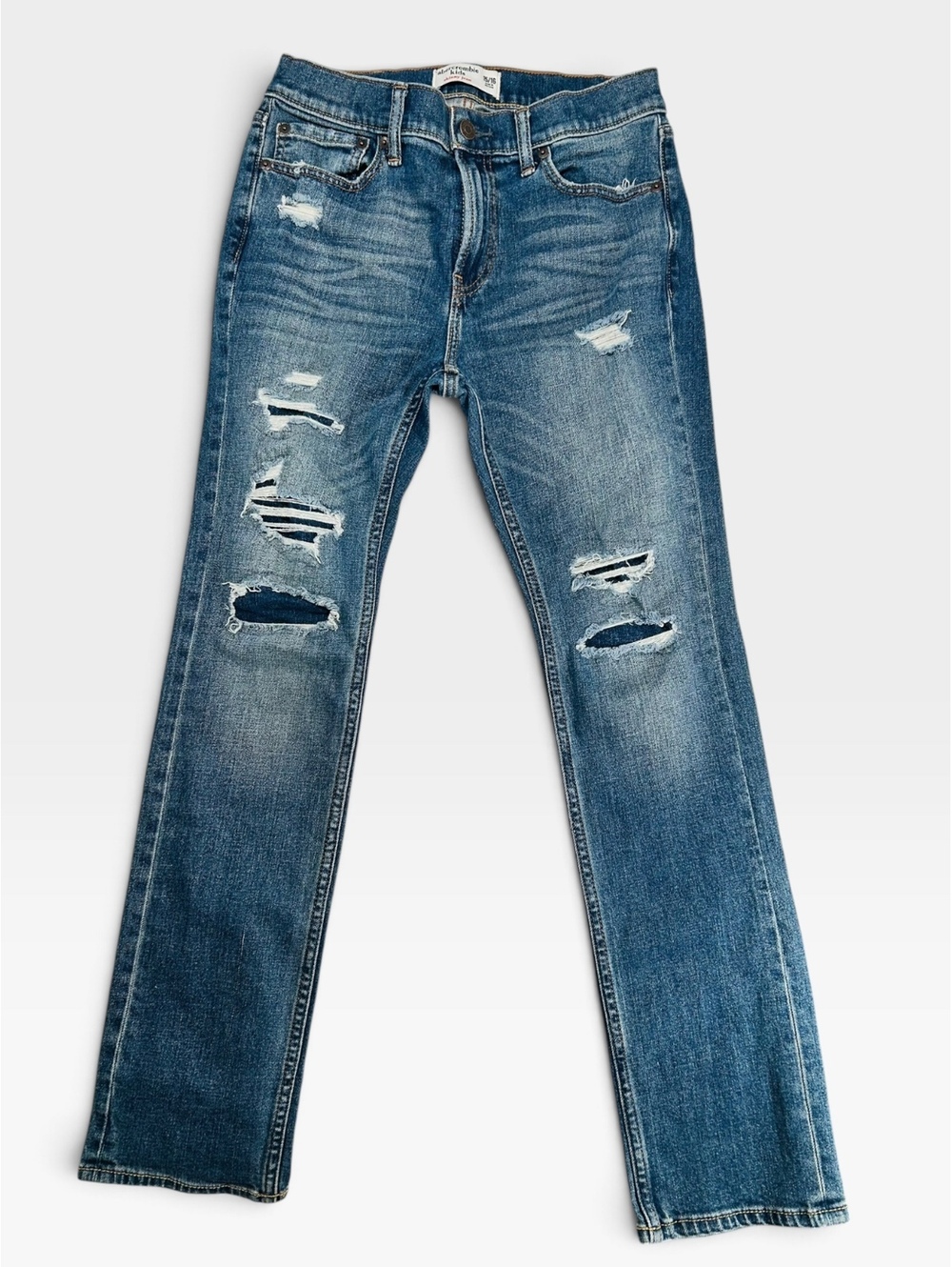Abercrombie Kids Skinny Jeans Distressed Ripped Denim Adjustable Waist 15/16